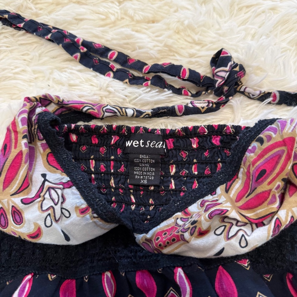 Wet Seal Y2K Boho Halter Mini Dress Pink Purple Paisley Cotton XS Womens Vibe - Picture 2 of 5